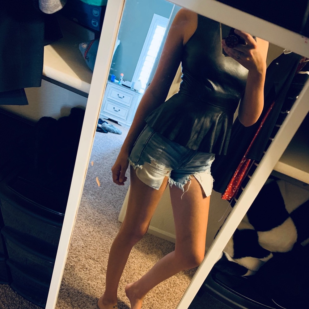 Faux leather peplum top